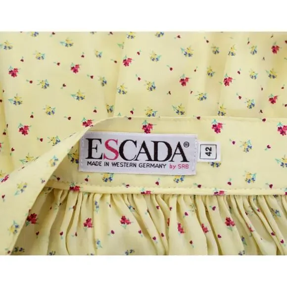 Vtg Escada Yellow Ditsy Floral Pleated Ruffle Hem Peasant Skirt Size 42 / S ? - Picture 2 of 9